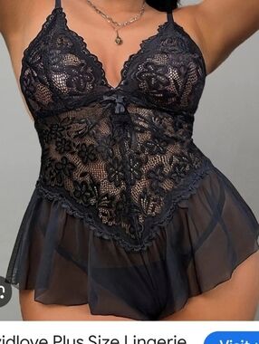 Plus, Size Black Lace Babydoll Lingerie.  Size 18